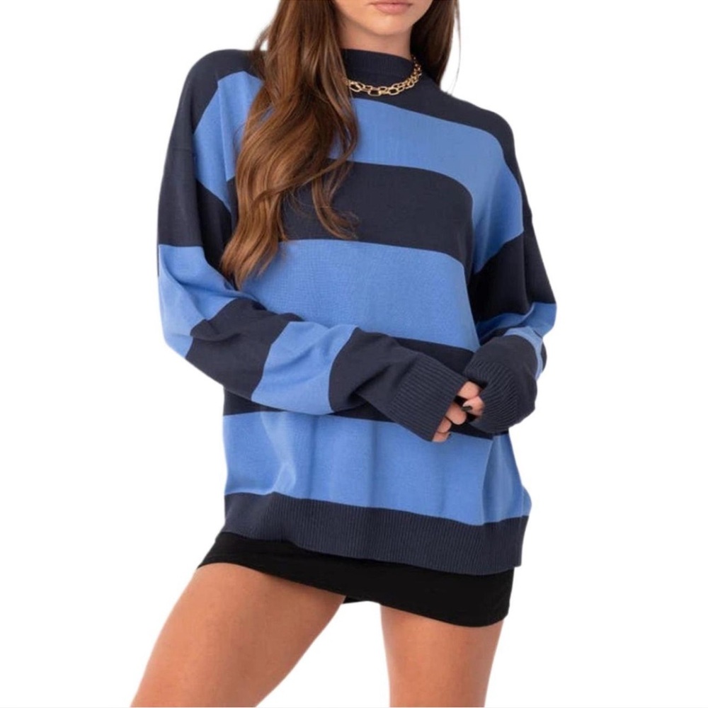 Edikted Blue & Navy Striped Pullover